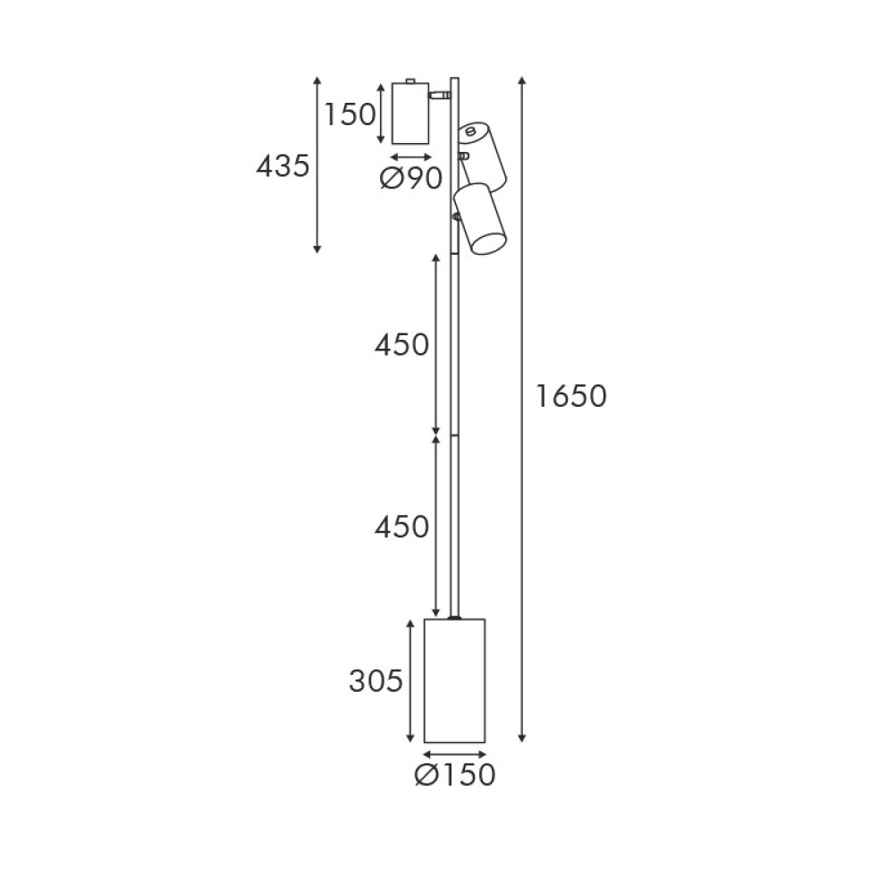 ΔΑΠΕΔΟΥ ΜΑΥΡΟ ΜΕΤΑΛΛΟ D15*H165cm 3ΧΕ27 KENNETH  -MF240573