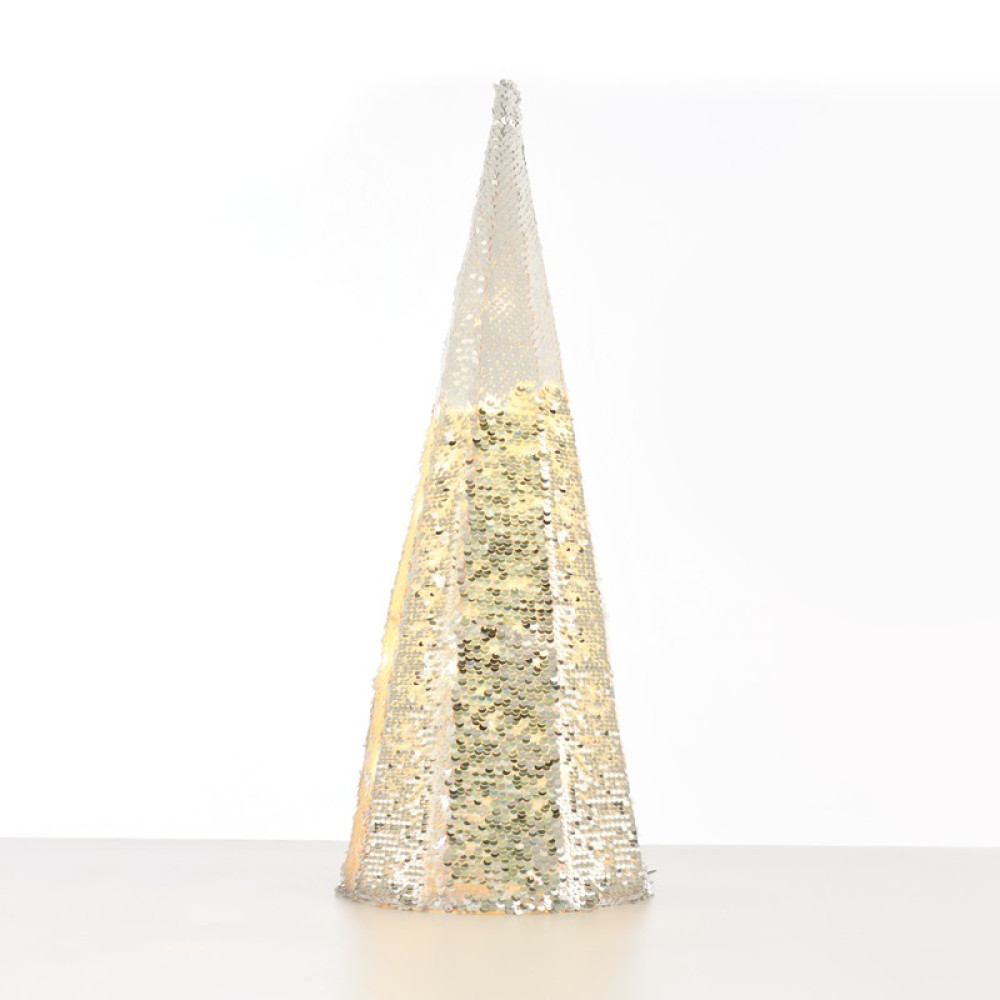 ^ SILVER & WHITE SEQUIN CONE TREE 20 WW LED ΛΑΜΠ. ΜΠΑΤ. 3ΧΑΑ,IP20 Φ18.5Χ50CM  -X1120117