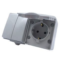 ARMY ΔΙΑΚ. Κ/Μ 1+1P 10AX 250VAC & ΠΡΙΖΑ ΣΟΥΚΟ ΑΣΦΑΛ. 1x2P+E 16A 250VAC IP55 ΕΠΙΤ. ΟΡΙΖΟΝ ΣΤΕΓΑΝ ΓΚΡΙ  -1000438106