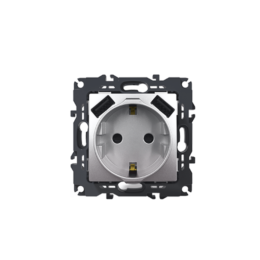 PRIME ΠΡΙΖΑ ΣΟΥΚΟ ΑΣΦΑΛΕΙΑΣ 1x2P+E 16A 250VAC & 2 USB 5VDC 3.1A IP20 MAT ΑΛΟΥΜΙΝΙΟ  -1000116303