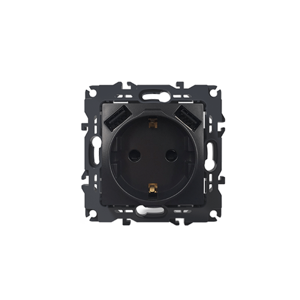 PRIME ΠΡΙΖΑ ΣΟΥΚΟ ΑΣΦΑΛΕΙΑΣ 1x2P+E 16A 250VAC & 2 USB 5VDC 3.1A IP20 MAT ΑΝΘΡΑΚΙ  -1000116305