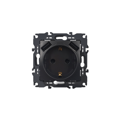 PRIME ΠΡΙΖΑ ΣΟΥΚΟ ΑΣΦΑΛΕΙΑΣ 1x2P+E 16A 250VAC & 2 USB 5VDC 3.1A IP20 MAT ΑΝΘΡΑΚΙ  -1000116305