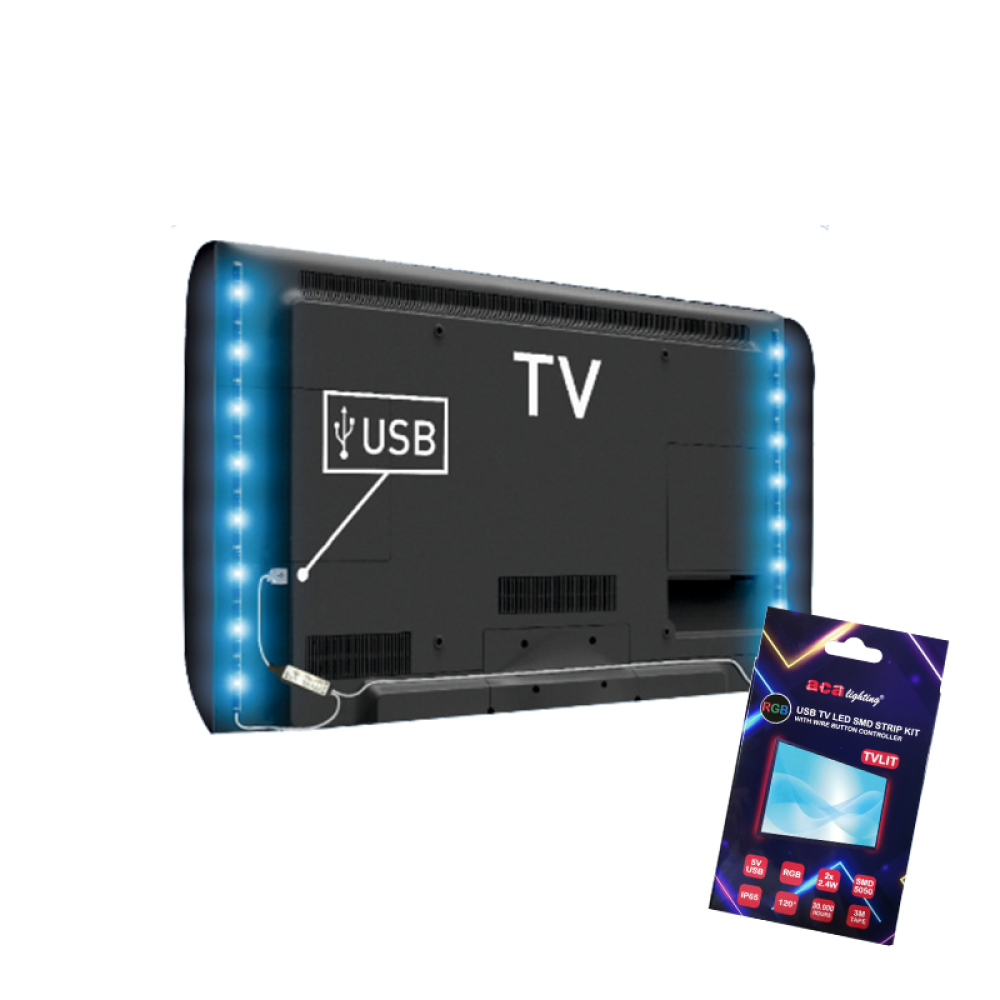 USB TV LED SMD STRIP KIT RGB 2X50CM 2X2.4W IP65 WITH WIRE BUTTON CONTROLLER  -TVLIT