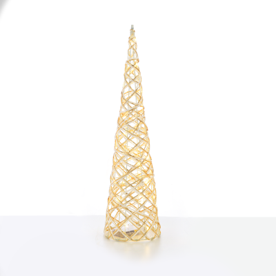 "WHITE & GOLD CONE TREE" 30 MINI WW LED ΛΑΜΠ. ΜΠΑΤ. 3ΧΑΑ,IP20 Φ17X60CM  -X11301117