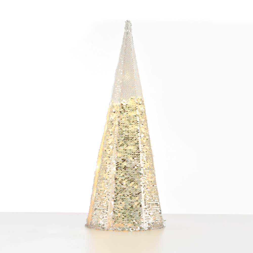 ^ SILVER & WHITE SEQUIN CONE TREE 20 WW LED ΛΑΜΠ. ΜΠΑΤ. 3ΧΑΑ,IP20 Φ20,5Χ60CM  -X1124117