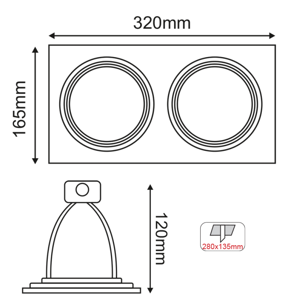 Διπλή Χωνευτή Κονσόλα Οροφής Λευκή Ρυθμιζόμενη XMSAR2W