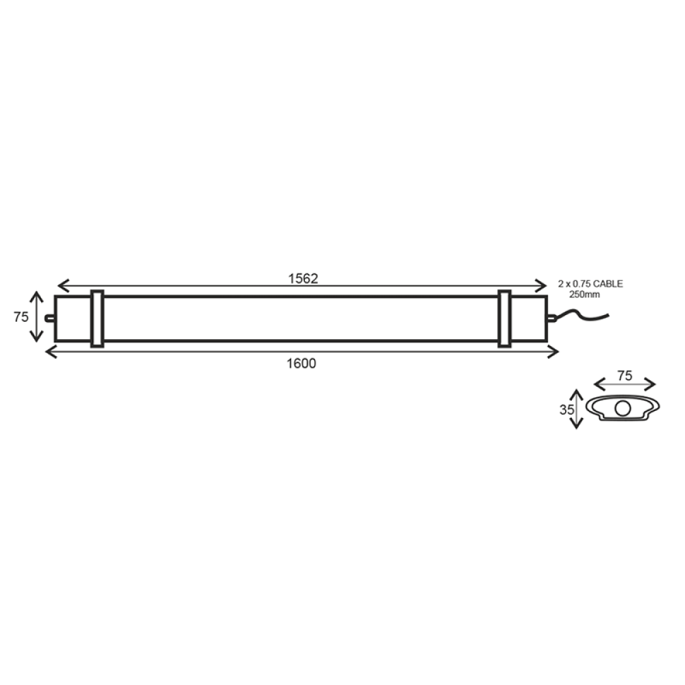 LED LUMINAIRE 70W 1562mm 6500K 7000Lm IP66 230VAC PF>0.9 Ra80  -TETE7065