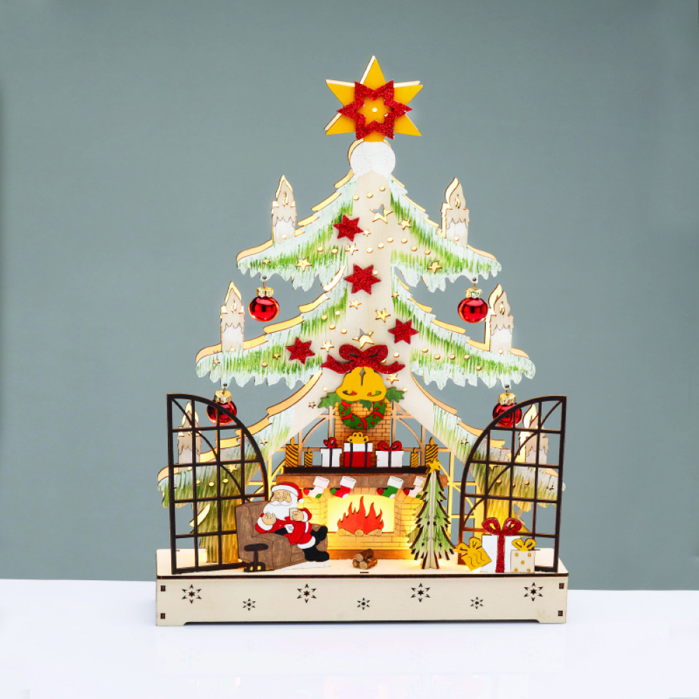 WOODEN XMAS TREE WITH FIREPLACE 16 LED ΘΕΡΜΑ  ΔΙΑΚΟΣΜΗΤΙΚΟ ΜΠΑΤ 2ΧΑΑ IP20 21.5x6x40cm  -X15161105