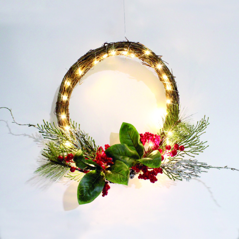 WREATH BERRIES ΔΙΑΚΟΣΜ ΚΡΕΜΑΣΤΟ 30 LED ΛΑΜΠ ΘΕΡΜΑ ΜΠΑΤ 3ΧΑΑ (ΔΕΝ ΣΥΜΠ) IP20 ΔΙΑΜ:30cm 30cm ΚΑΛ  -X09301112