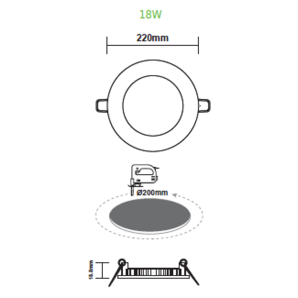ΛΕΥΚΟ ΣΤΡΟΓΓΥΛΟ LED ΠΑΝΕΛ ΧΩΝΕΥΤΟ 18W 3000K 1700Lm Φ220mm 230V AC Ra80  -PENU1830RW