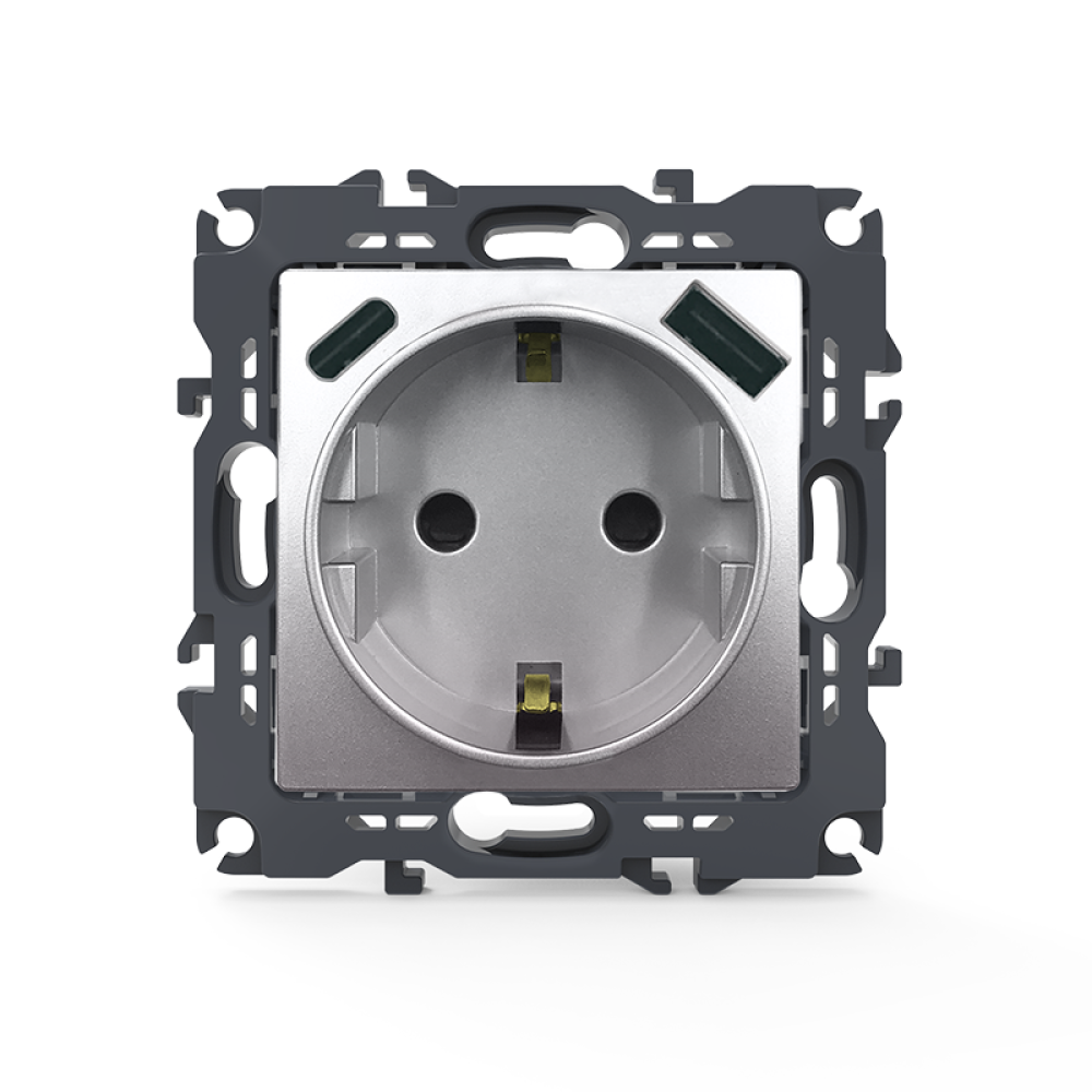 PRIME ΠΡΙΖΑ ΣΟΥΚΟ ΑΣΦΑΛΕΙΑΣ 1x2P+E 16A 250VAC & 2*USB (TYPE A+C)  5VDC 3A IP20 ΑΛΟΥΜΙΝΙΟ  -1000116403